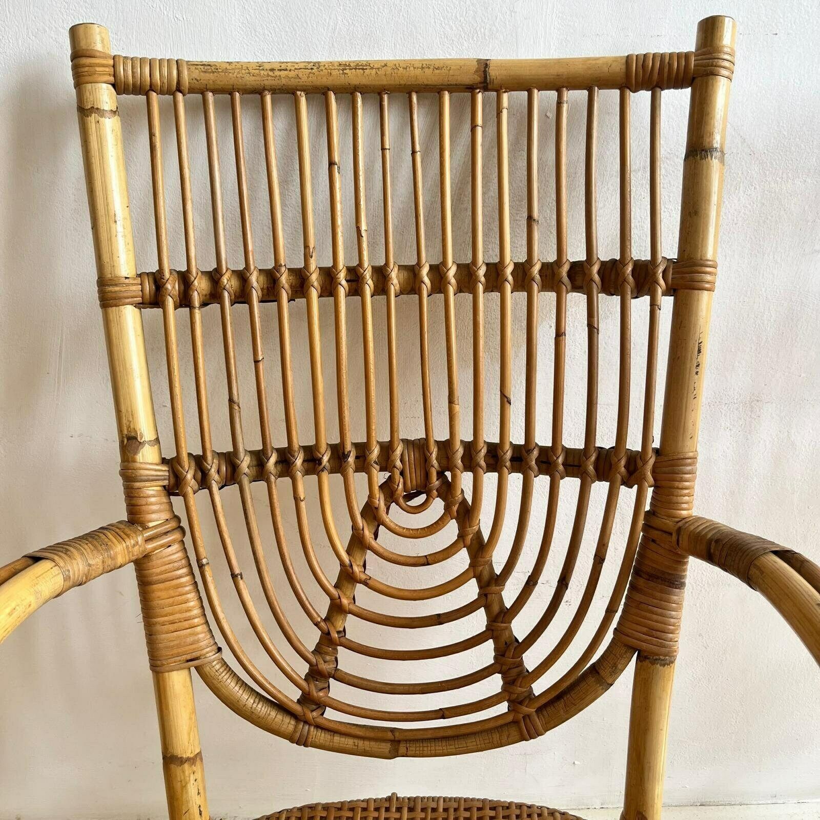 A Pair Of 1950's Audoux Minet Bamboo Dining Chairs/ Carvers photo buy