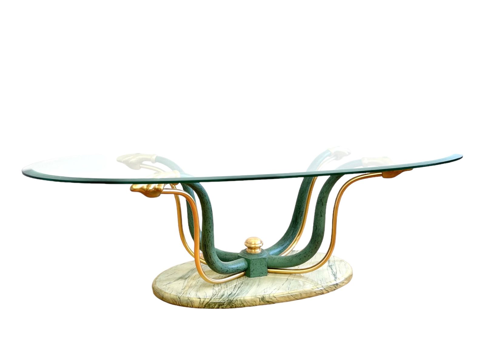 1960s Art Deco Brass Glass And Marble Oval Coffee Table photo furniture