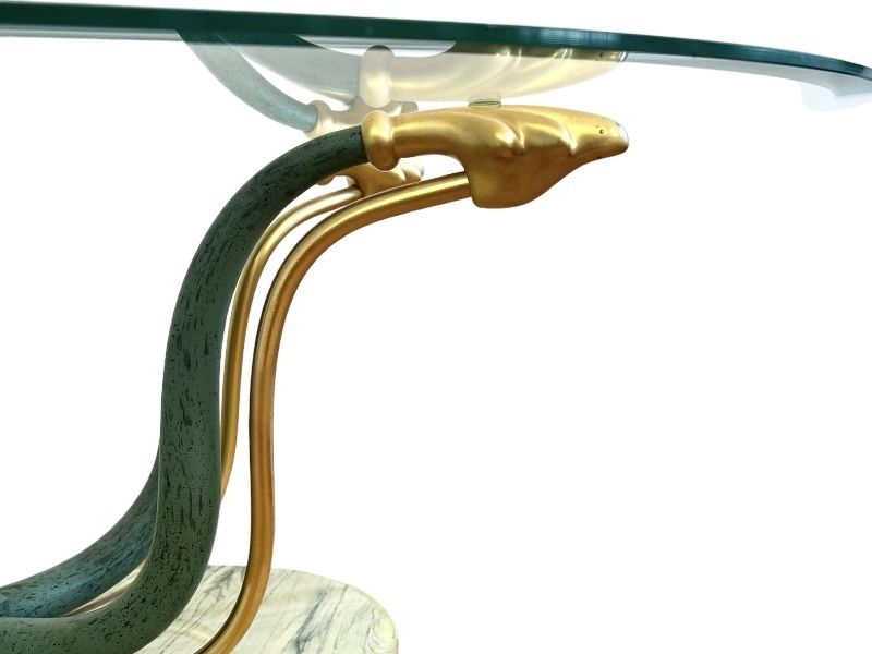 1960s Art Deco Brass Glass And Marble Oval Coffee Table photo vinterior