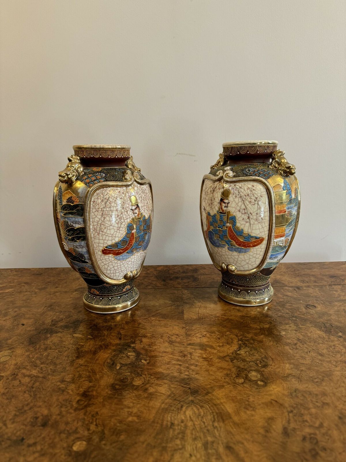 Unusual Pair Of Antique 19th Century Quality Japanese Satsuma Vases photo furniture