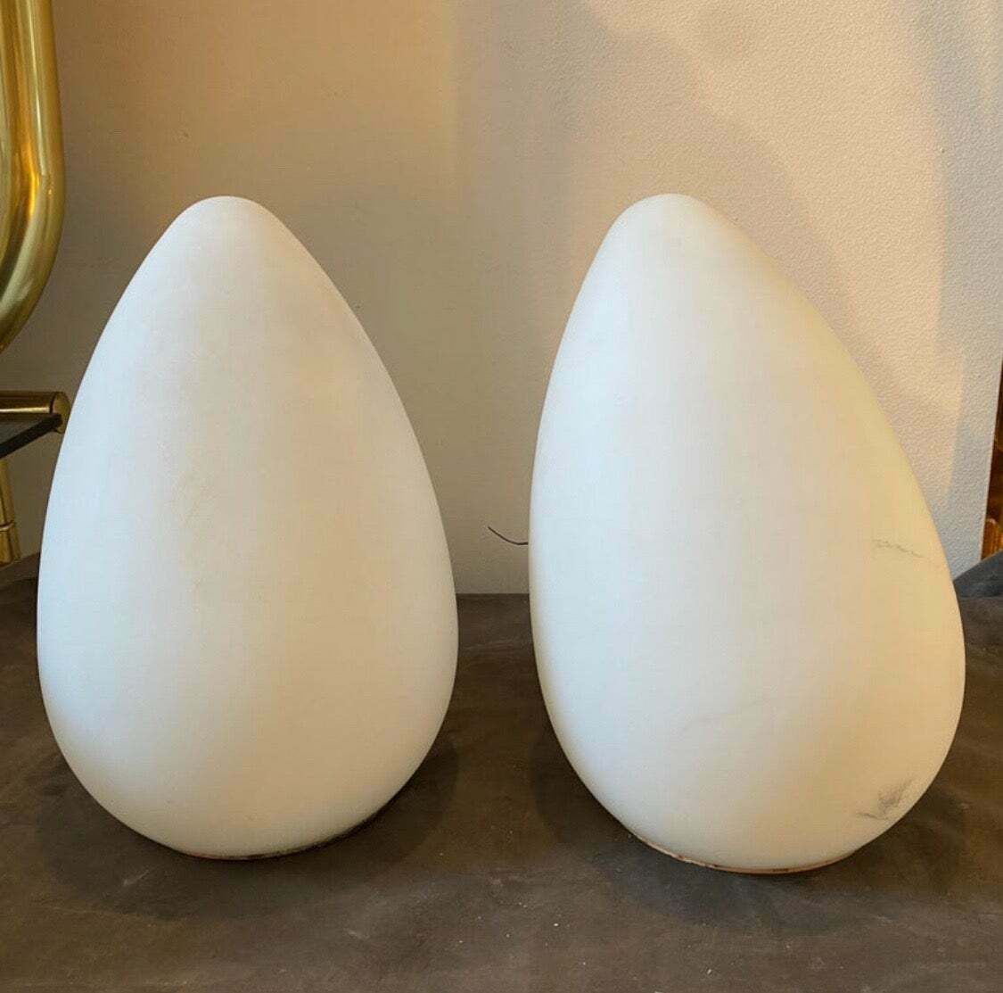 Two 1990s Modernist Opaline White Glass Italian Egg Bed Lamps By Lumen Center photo furniture