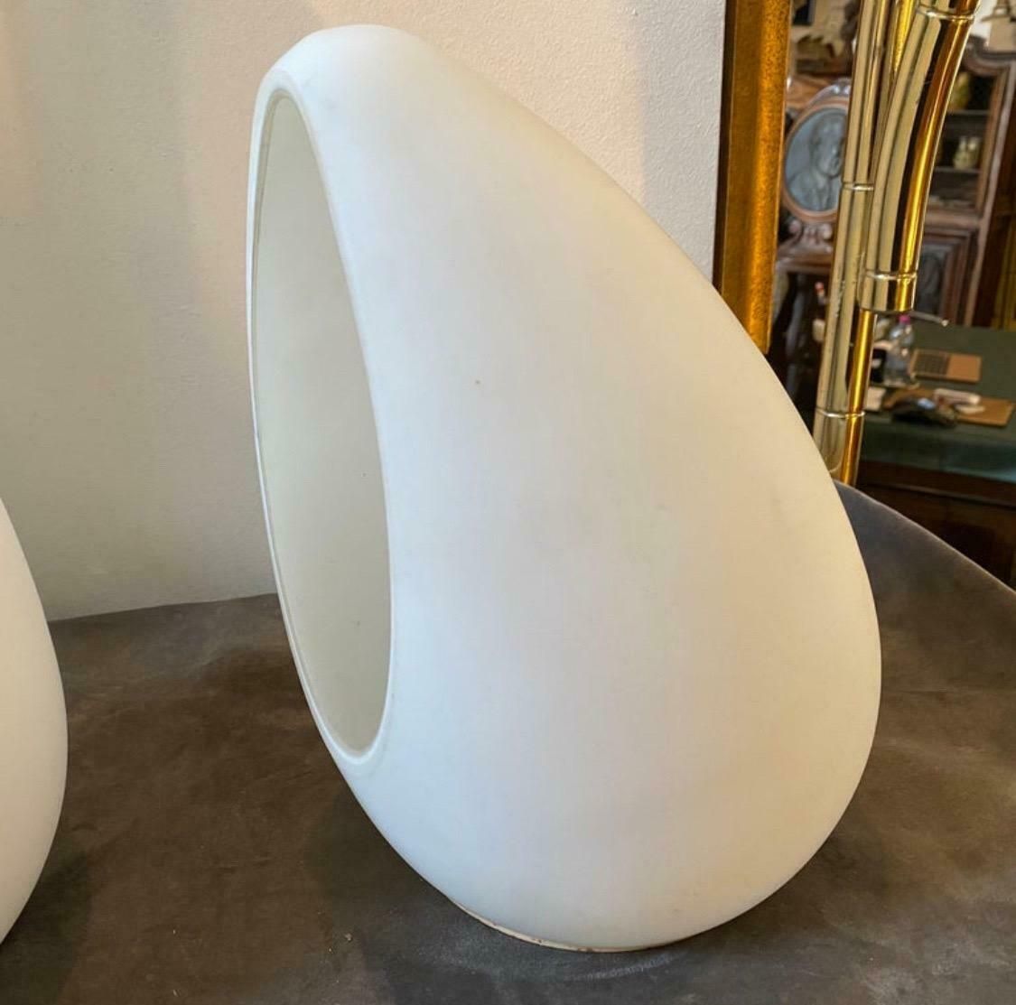 Two 1990s Modernist Opaline White Glass Italian Egg Bed Lamps By Lumen Center photo vinterior