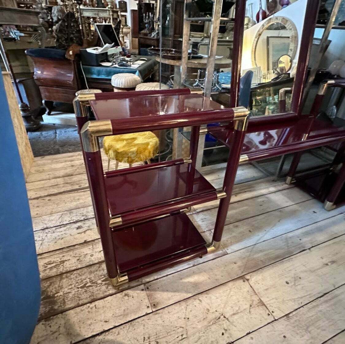 1970s Tommaso Barbi Style Brass And Burgundy Lacquered Wood Huge Italian Console photo furniture