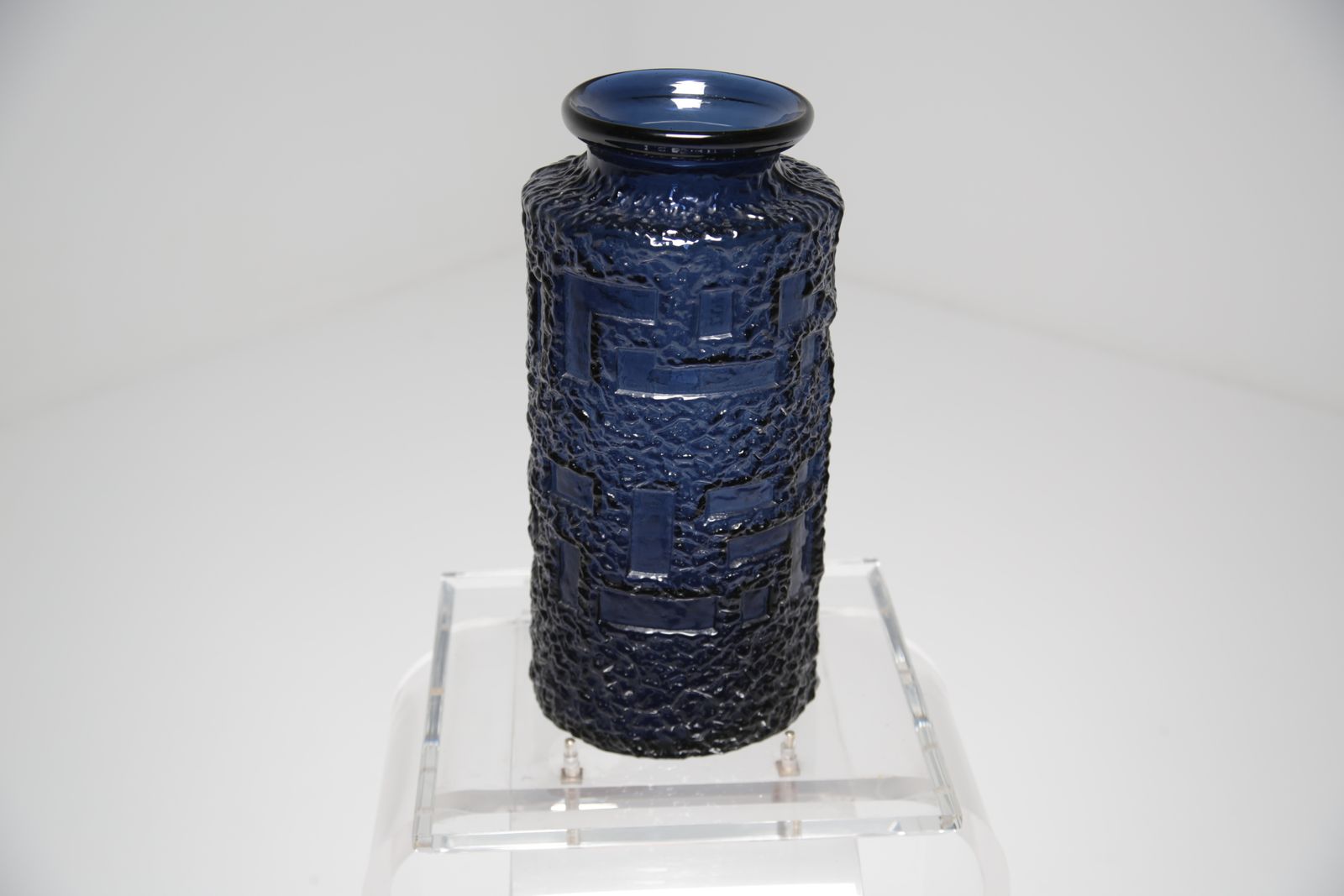 Brutalist Blue Glass Floor Vase “Cobolt” By Göte Augustsson, Sweden, 1960s. photo furniture