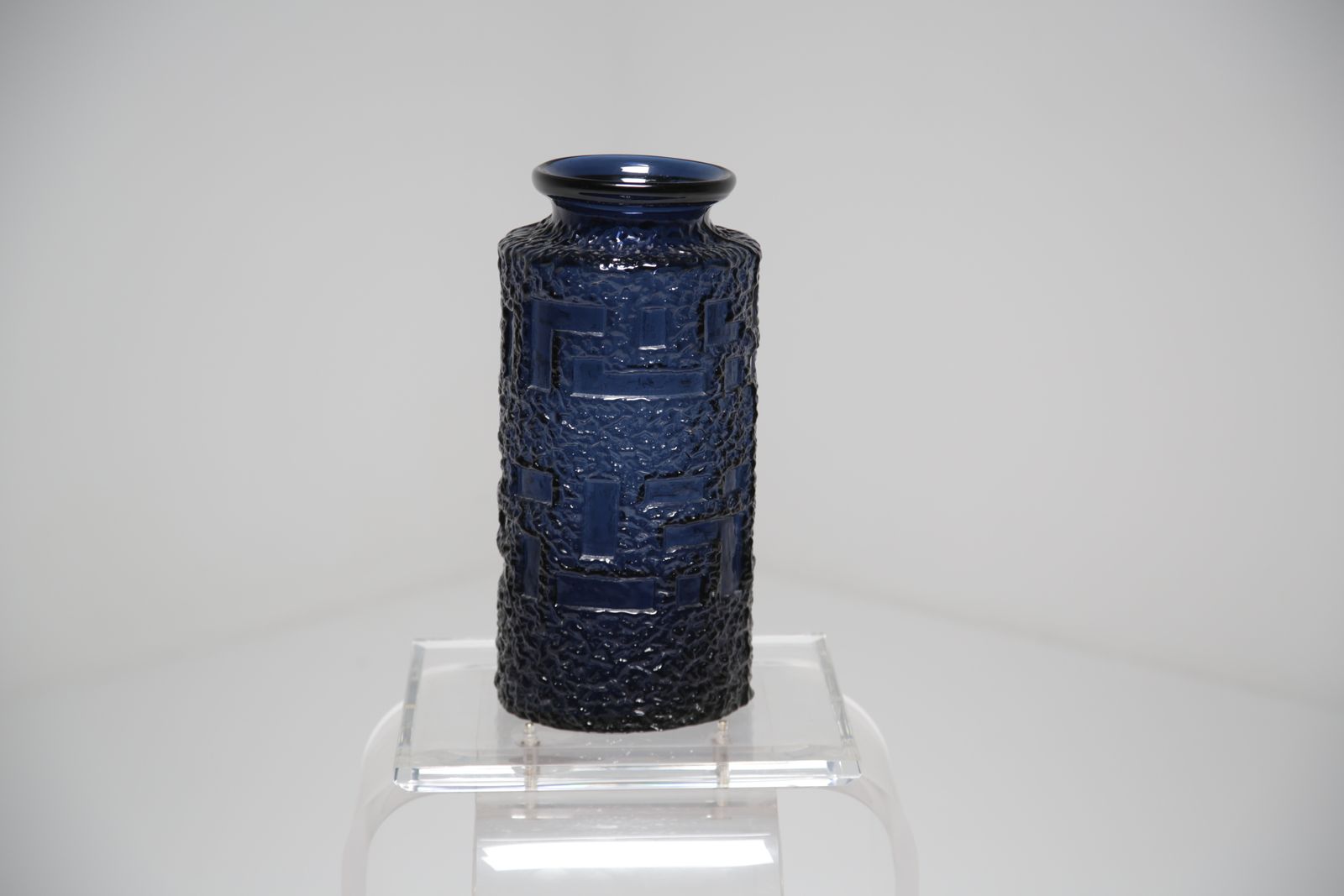 Brutalist Blue Glass Floor Vase “Cobolt” By Göte Augustsson, Sweden, 1960s. photo for sale