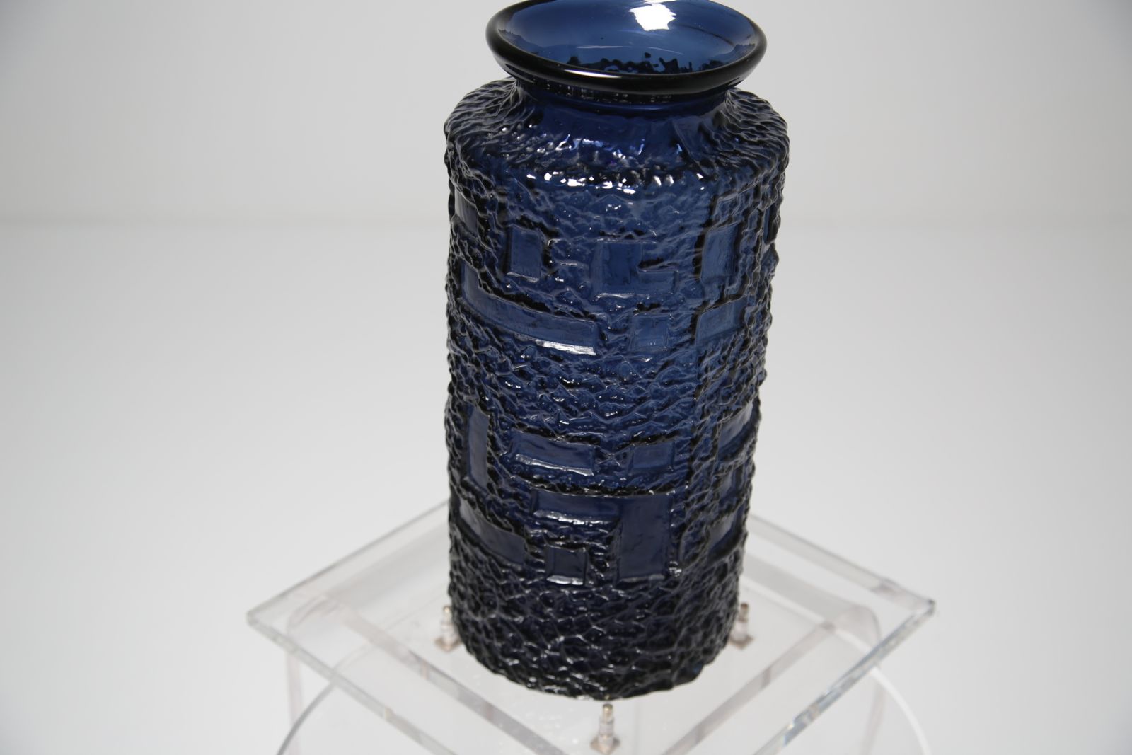Brutalist Blue Glass Floor Vase “Cobolt” By Göte Augustsson, Sweden, 1960s. photo Home Decor