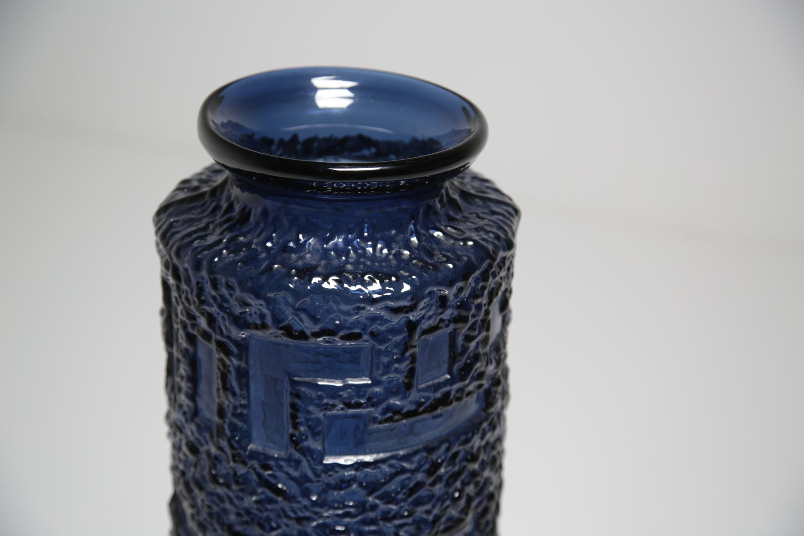 Brutalist Blue Glass Floor Vase “Cobolt” By Göte Augustsson, Sweden, 1960s. photo vinterior
