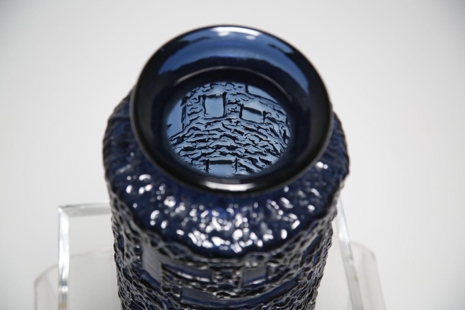 Brutalist Blue Glass Floor Vase “Cobolt” By Göte Augustsson, Sweden, 1960s. photo vintage