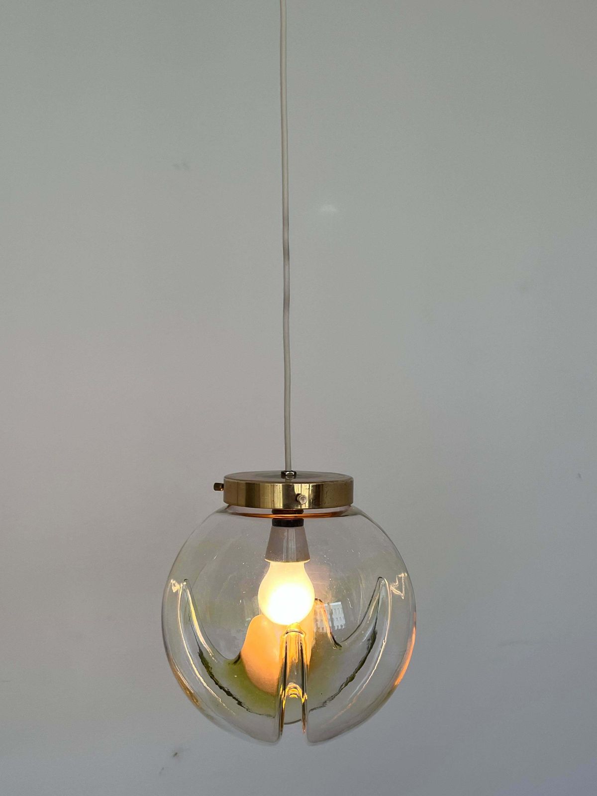 Set Of Three Brass And Artglass Murano Pendants   Italy, 1970s photo for sale