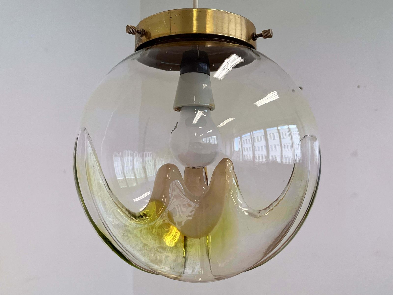 Set Of Three Brass And Artglass Murano Pendants   Italy, 1970s photo vintage