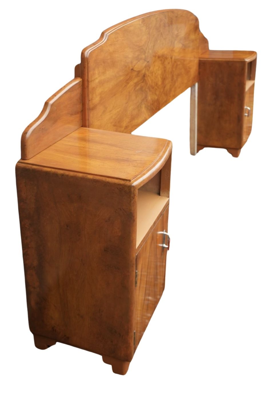 Art Deco Walnut Headboard And Attached Matching Bedside Cabinets photo vinterior