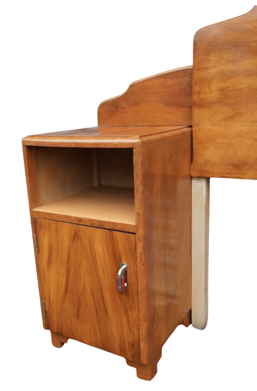 photo for sale Art Deco Walnut Headboard And Attached Matching Bedside Cabinets