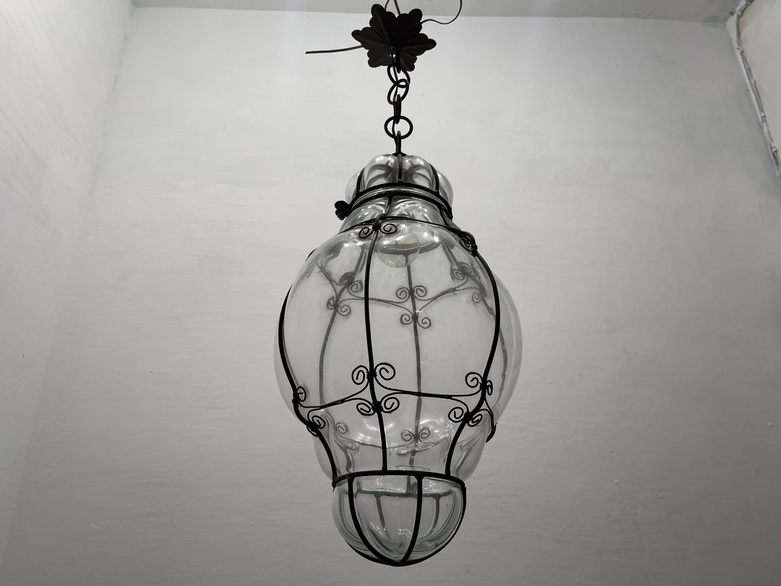 Large Wrought Iron Murano Glass Light Pendant photo for sale
