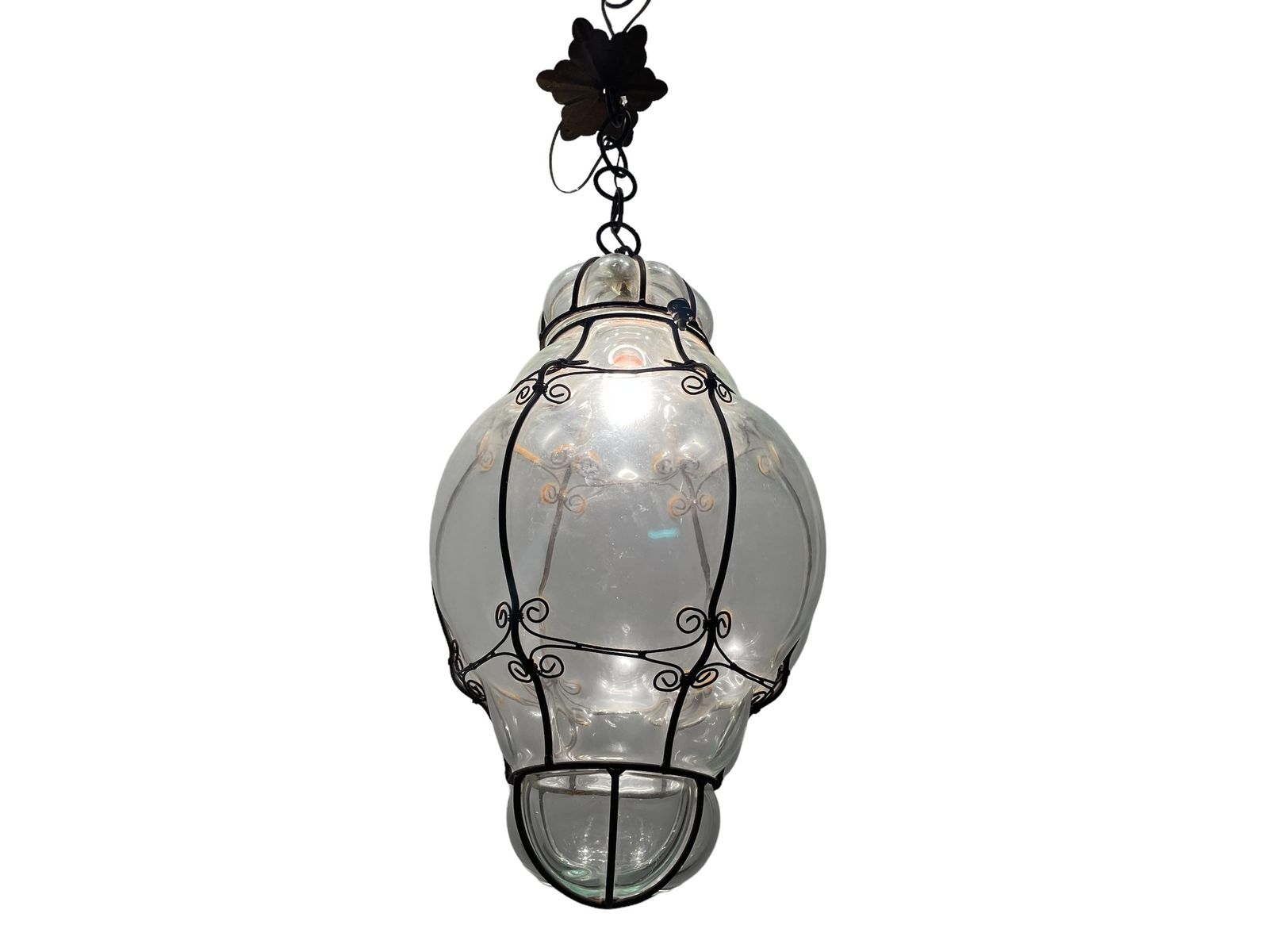 Large Wrought Iron Murano Glass Light Pendant