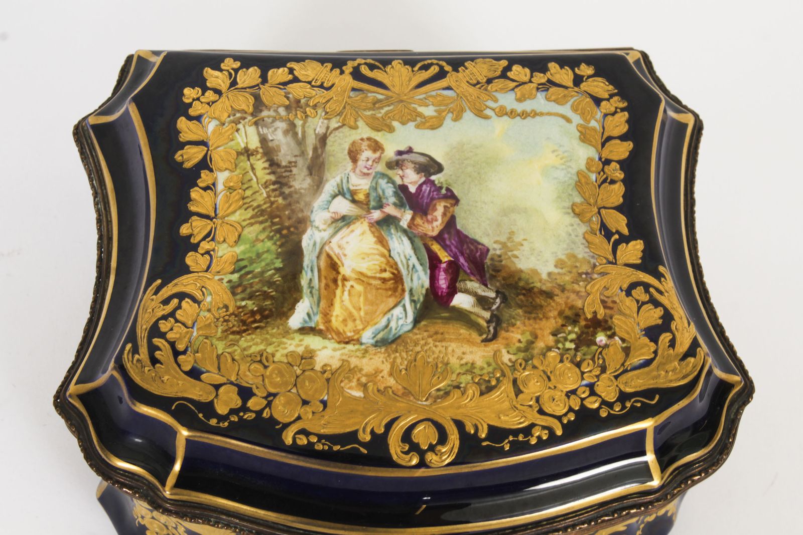Antique French Sevres Cobalt Blue Porcelain Jewellery Casket 19th C photo Home Decor