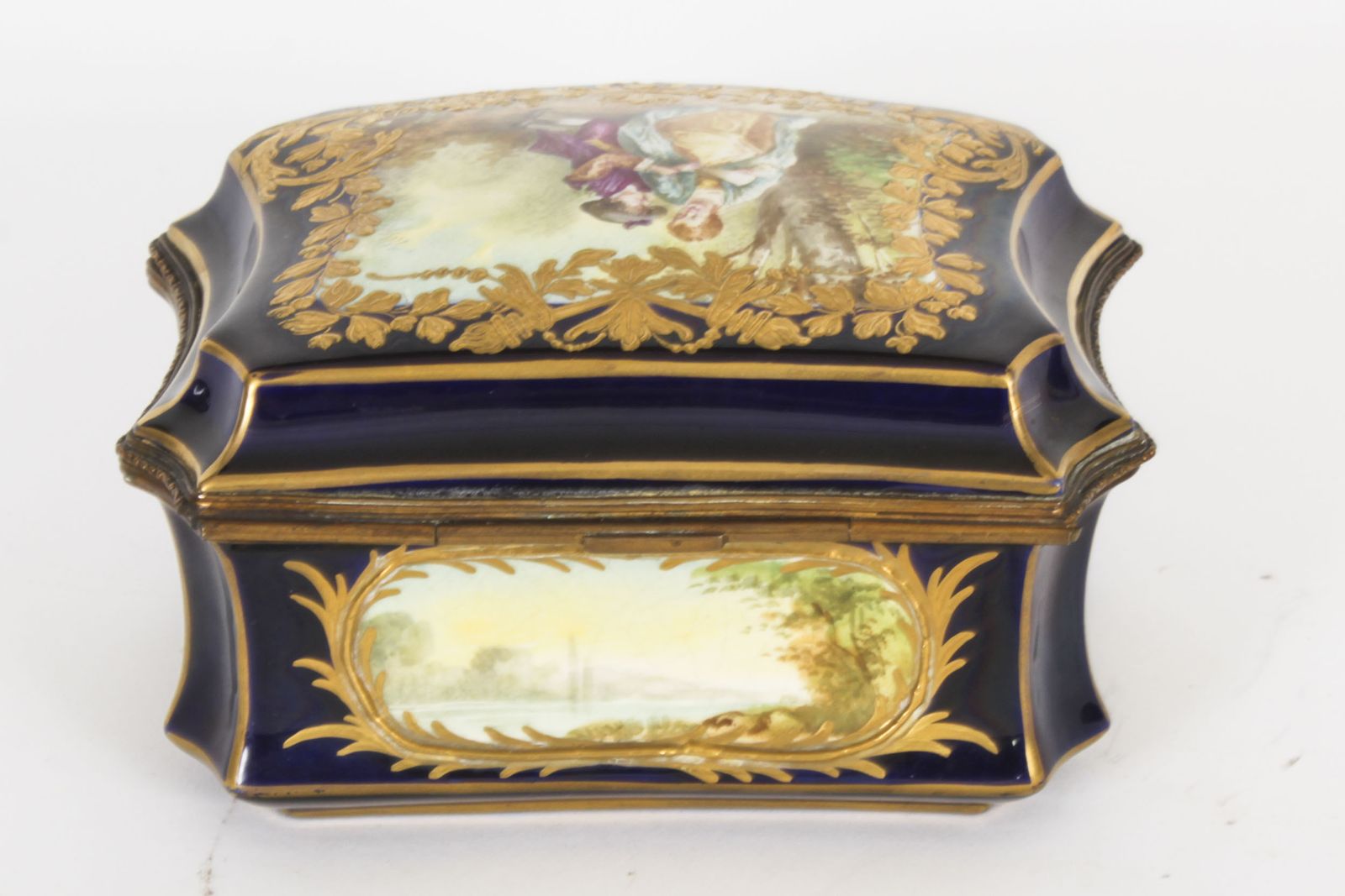 Antique French Sevres Cobalt Blue Porcelain Jewellery Casket 19th C photo buy
