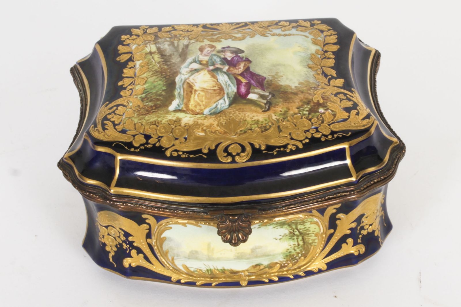 photo furniture Antique French Sevres Cobalt Blue Porcelain Jewellery Casket 19th C
