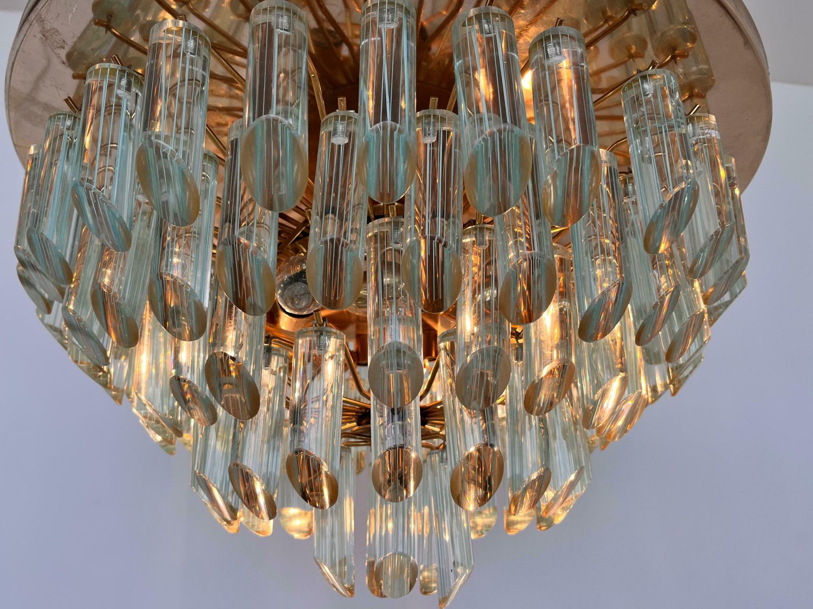 Xxl Murano Glass And Brass Flush Mount/Ceiling Lamp By Venini For Isa   1980s photo for sale