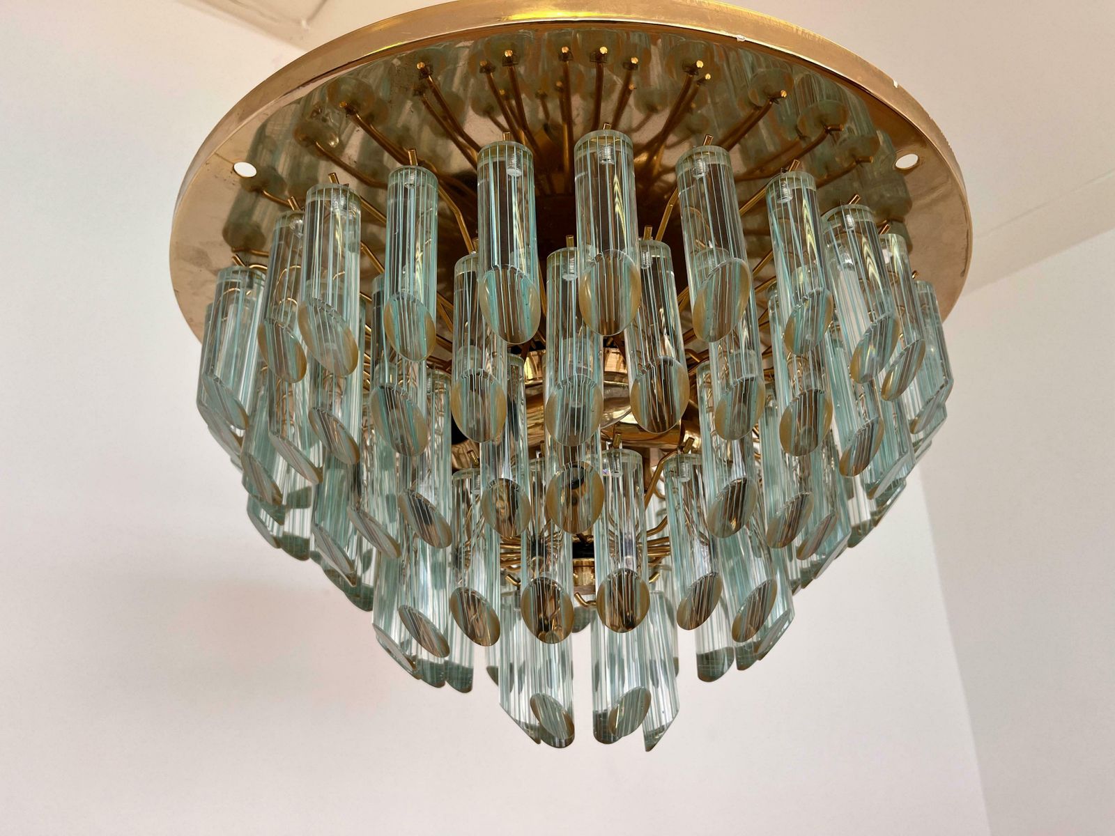 Xxl Murano Glass And Brass Flush Mount/Ceiling Lamp By Venini For Isa   1980s photo vintage