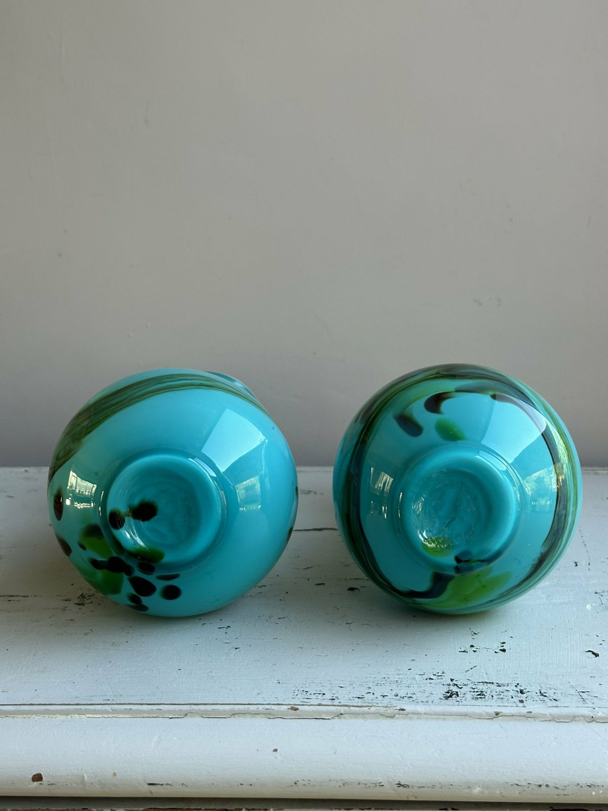Stunning Pair Of Turquoise 1940’s Glass Vases photo buy