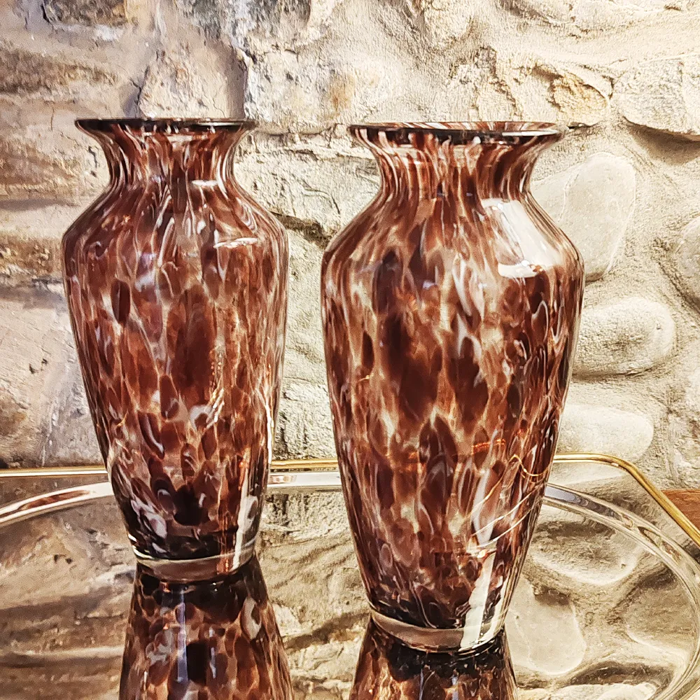 Vintage Pair Of Hand Made Vases In Murano Glass   1960s photo Home Decor