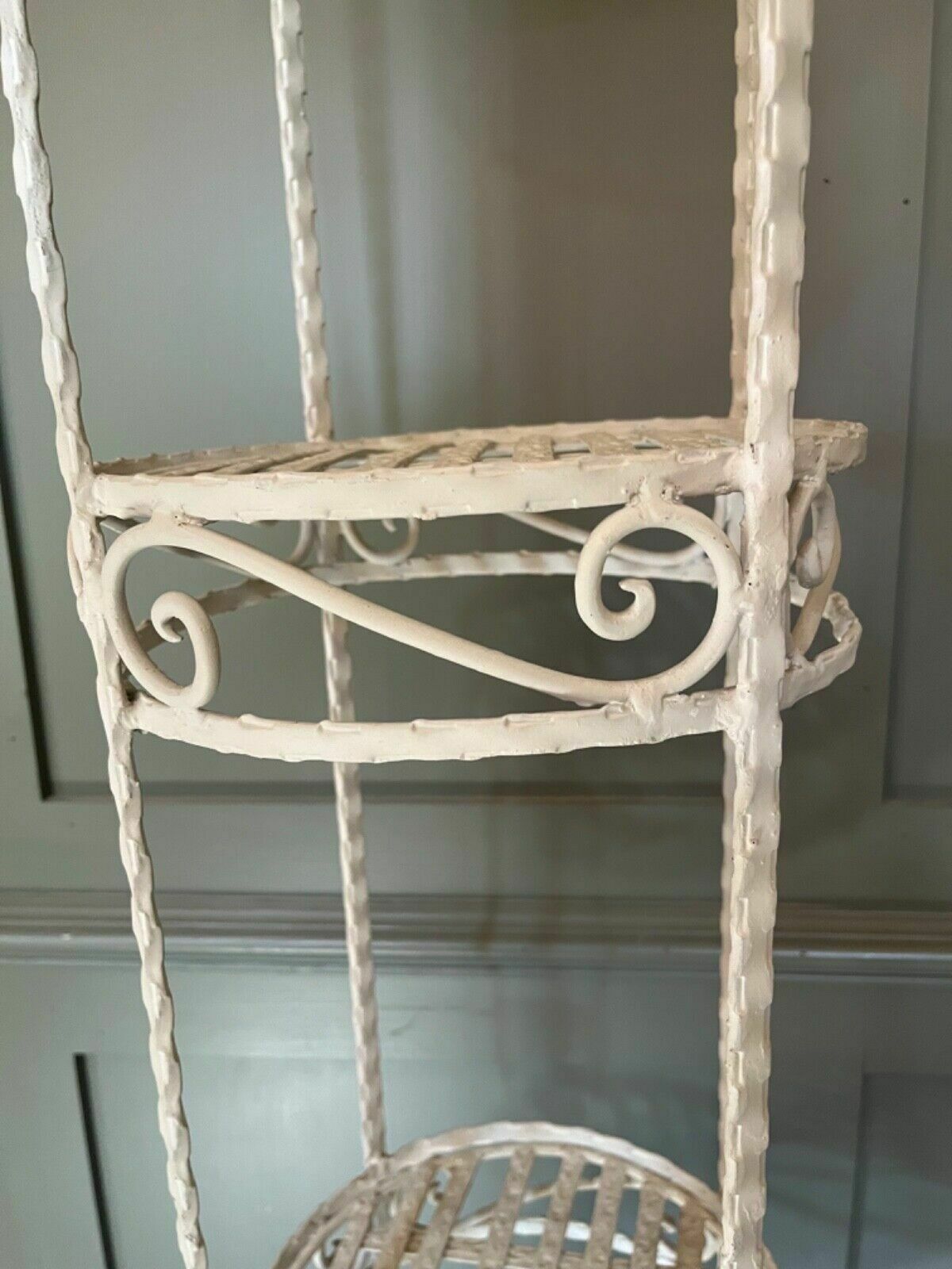 Vintage Plant Stand French Wrought Iron Painted White photo for sale