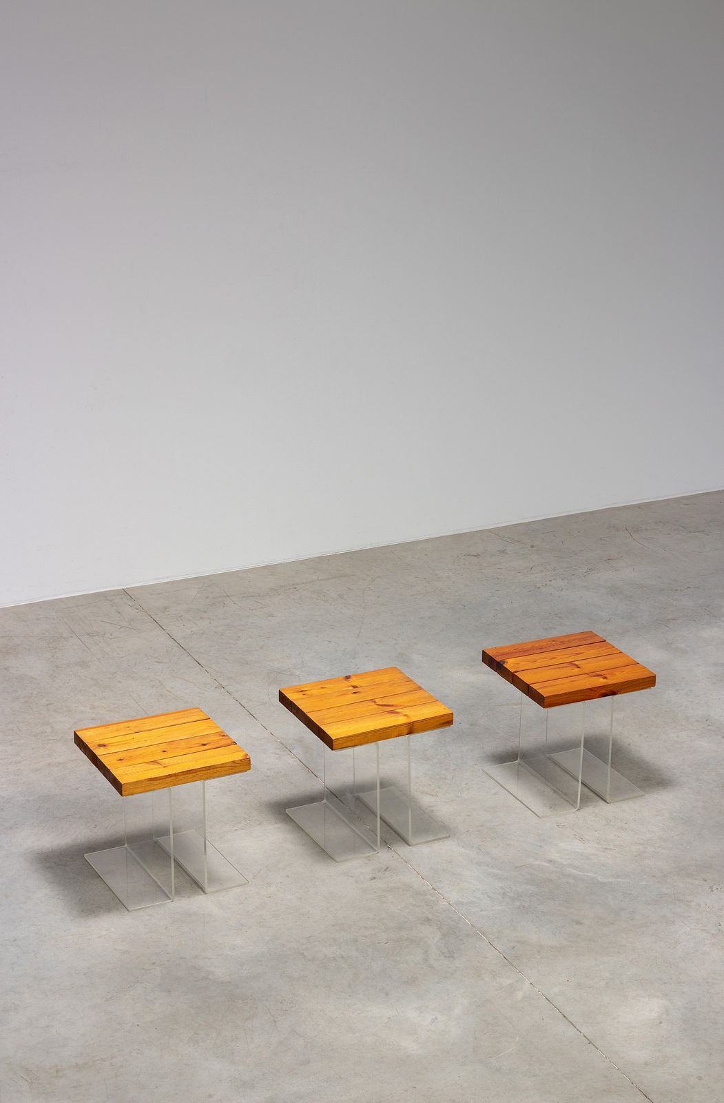Set Of Three Occasional Side Tables Made Of Plexiglass And Elm Wood, 1970 France photo Furniture