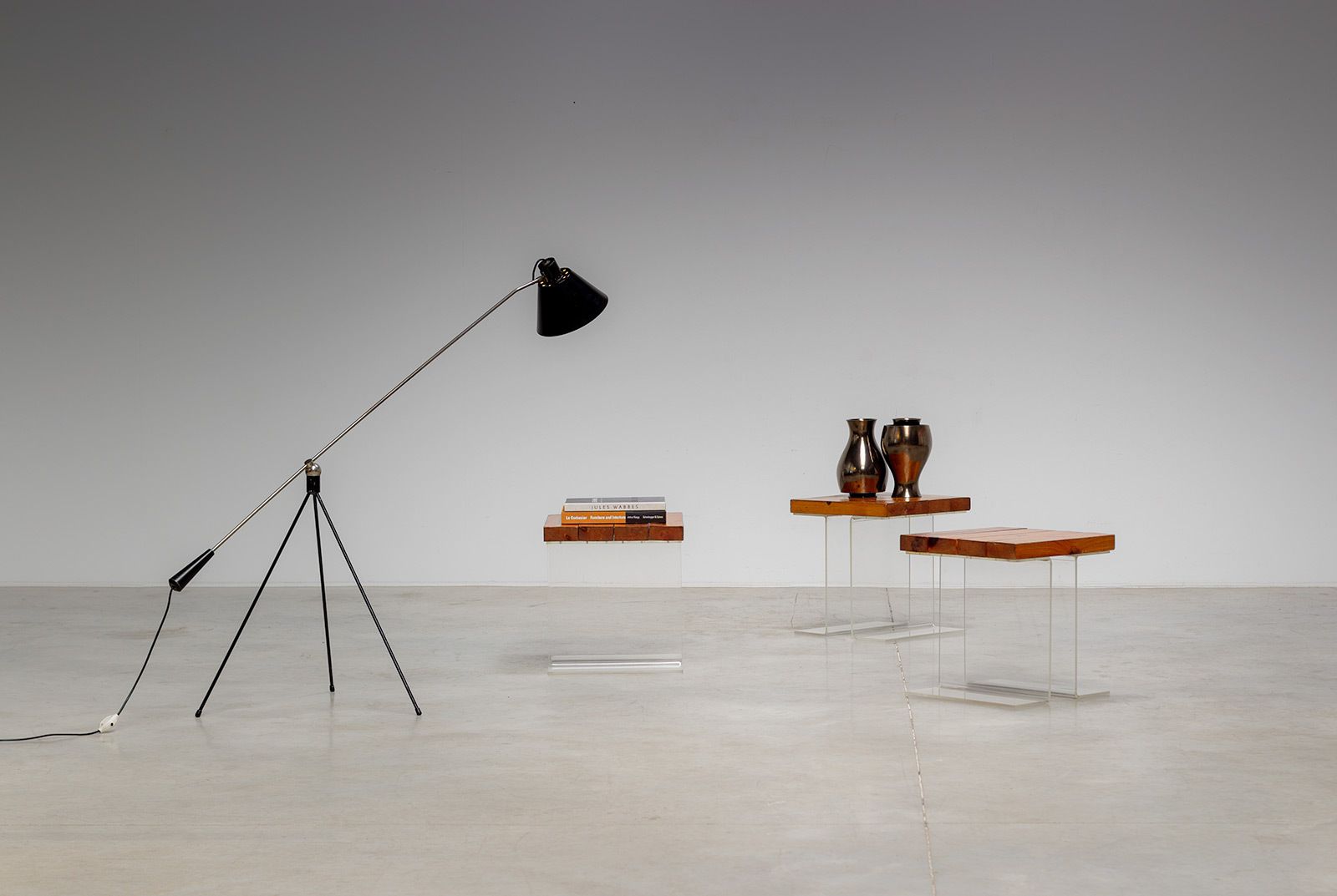 Set Of Three Occasional Side Tables Made Of Plexiglass And Elm Wood, 1970 France photo vinterior