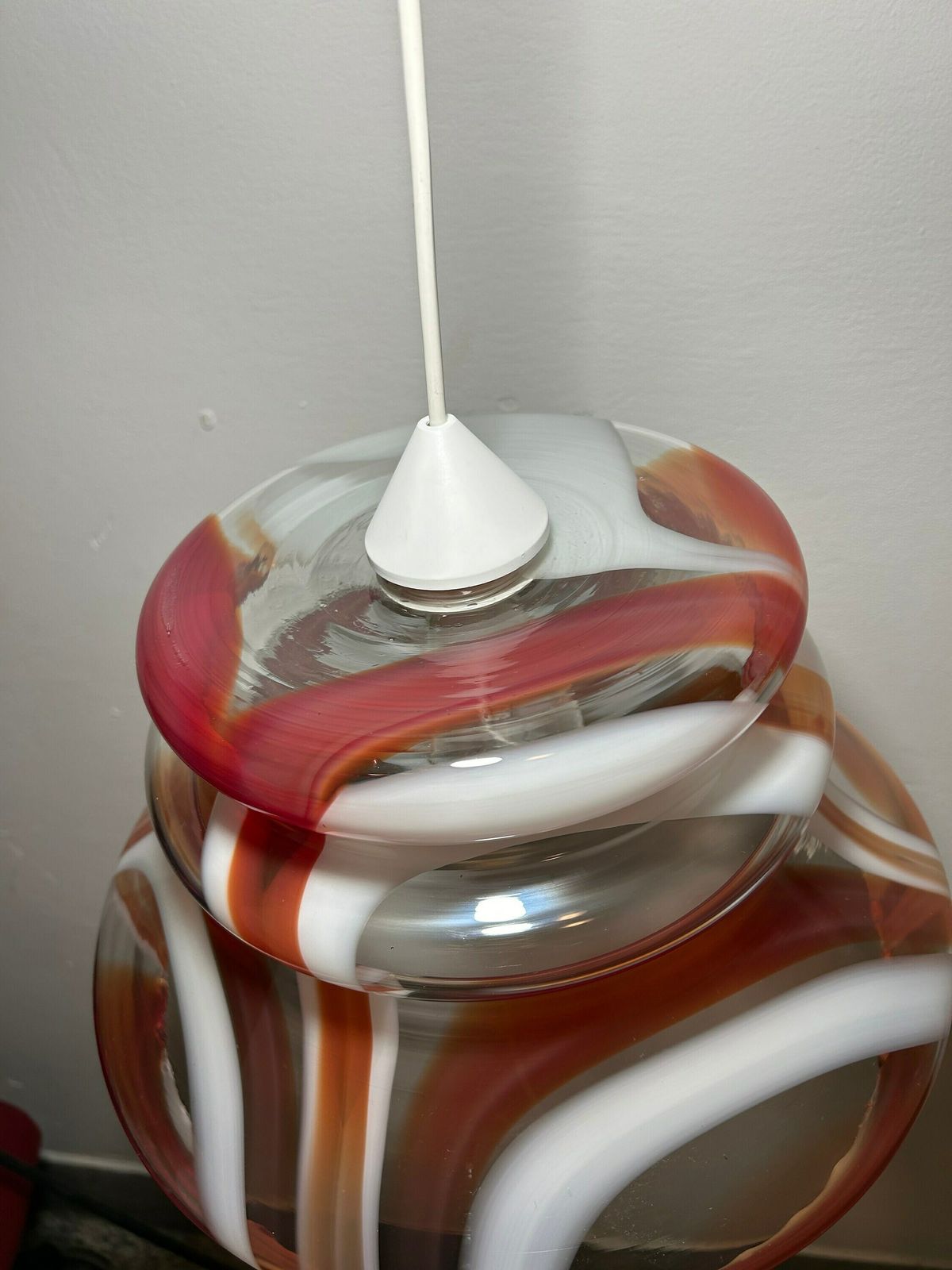 Vintage Red Pendant Lamp / 70s Pendant Lamp / Vintage Ceiling Lamp / Retro Pendant Lamp Red White / 70s Clear Lamp/Retro / Retro Decor photo vintage