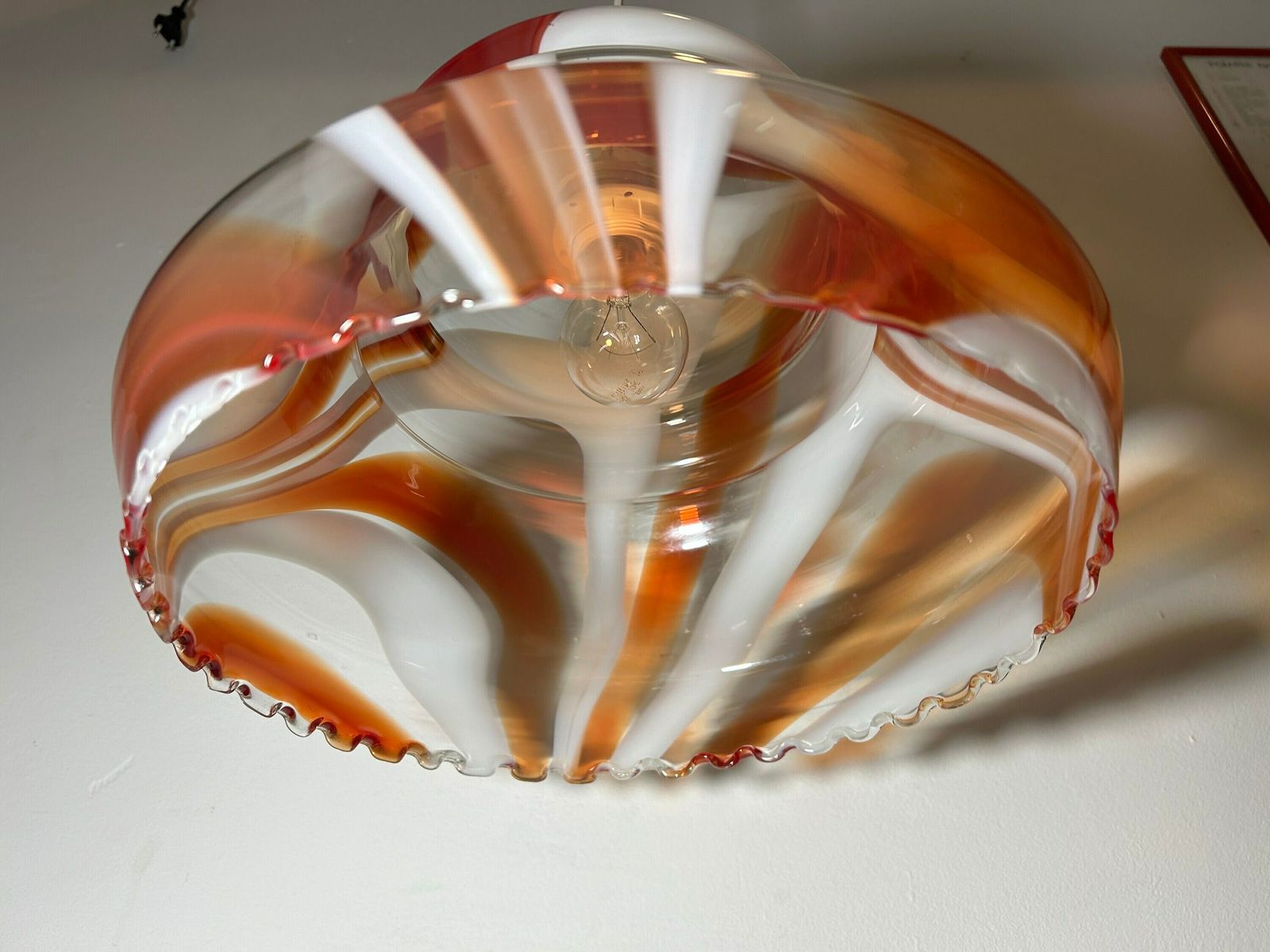 photo for sale Vintage Red Pendant Lamp / 70s Pendant Lamp / Vintage Ceiling Lamp / Retro Pendant Lamp Red White / 70s Clear Lamp/Retro / Retro Decor