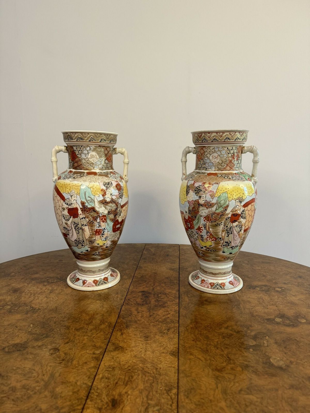 Quality Pair Of Large Antique Japanese Satsuma Vases photo vinterior