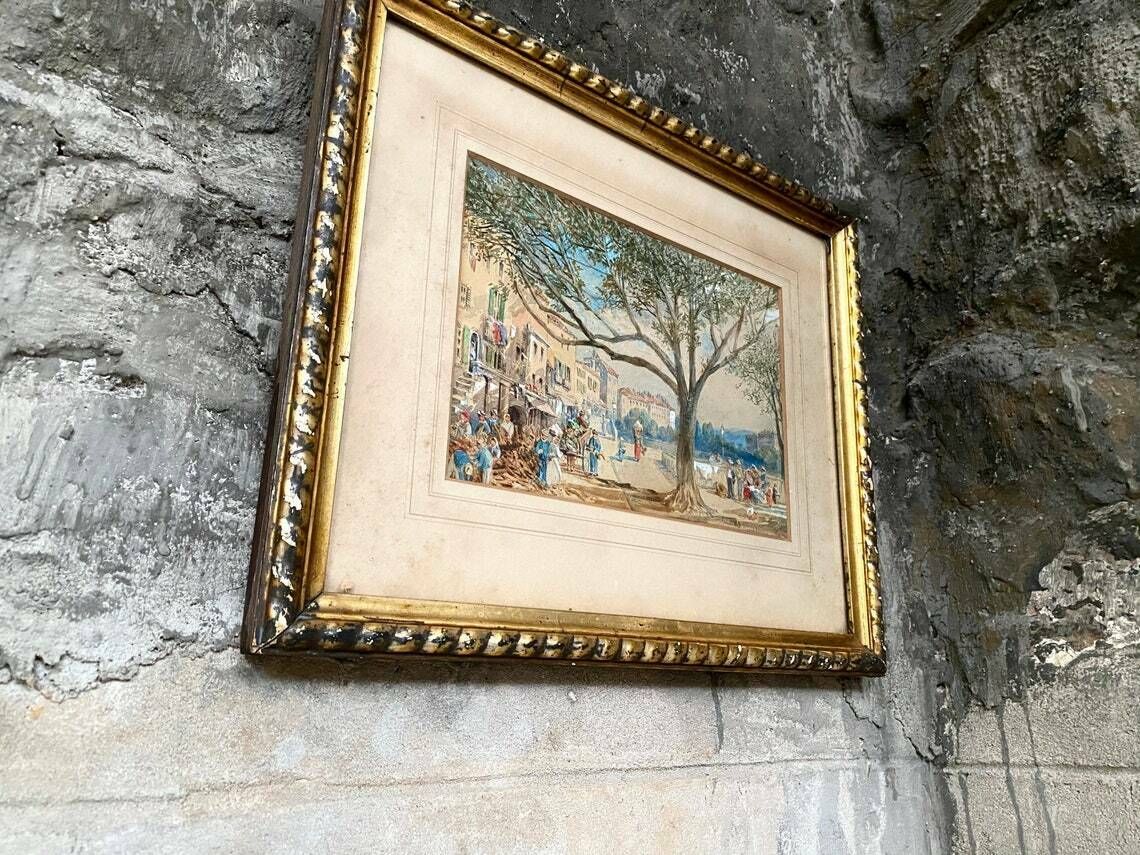 Art Emma Sophia Oliver (British 1819 1885) Original Signed Watercolour Painting   Continental Scene photo