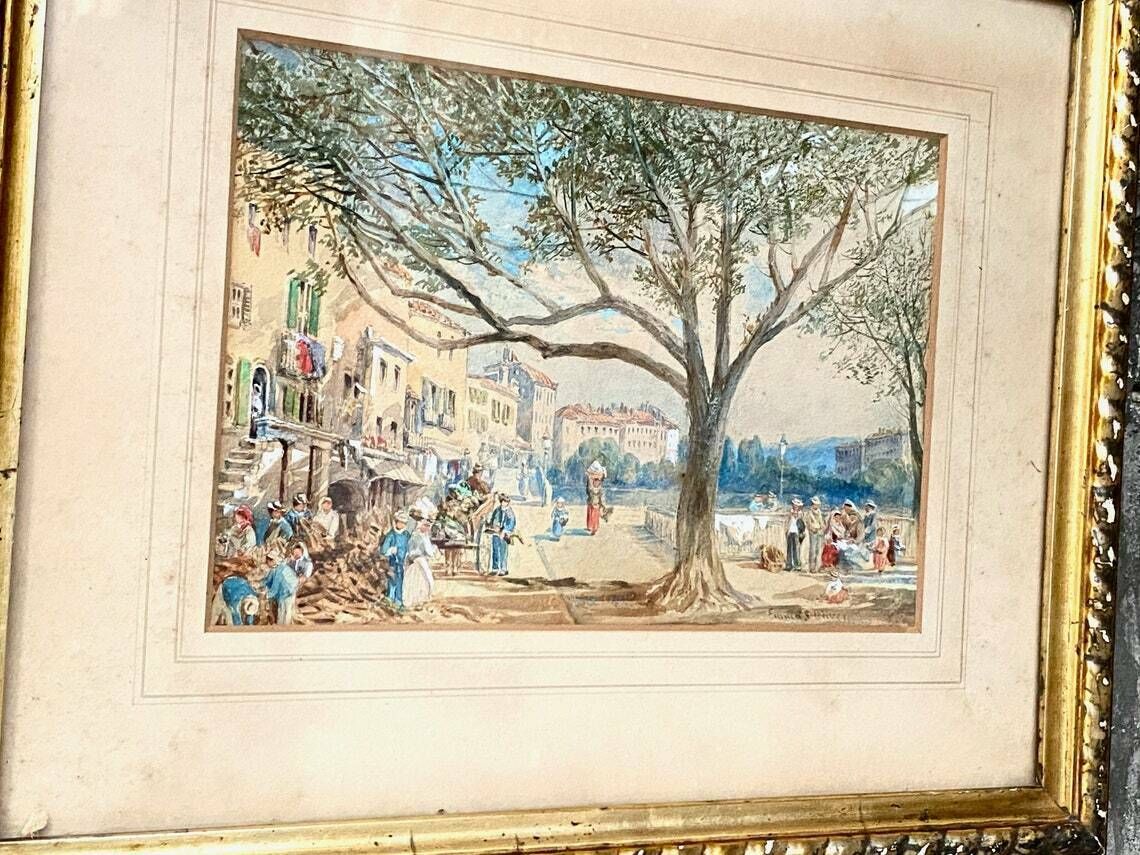 photo buy Emma Sophia Oliver (British 1819 1885) Original Signed Watercolour Painting   Continental Scene