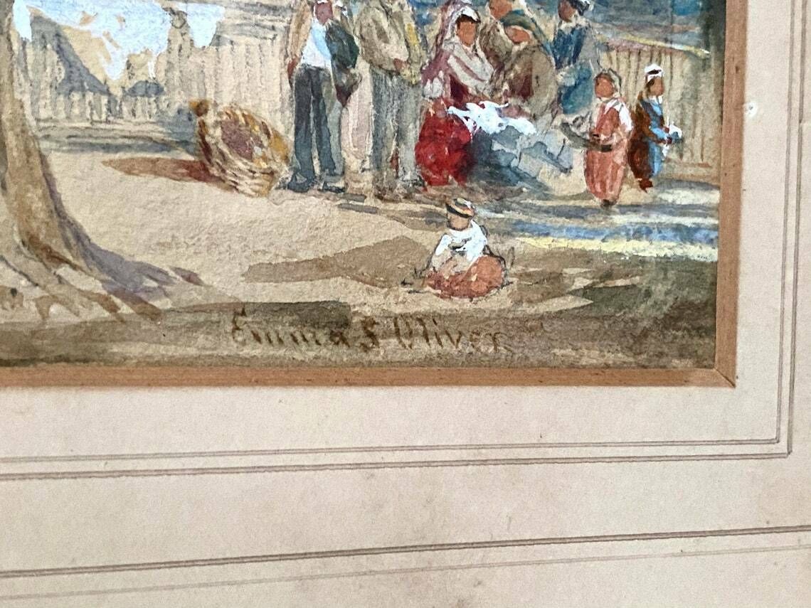 photo vintage Emma Sophia Oliver (British 1819 1885) Original Signed Watercolour Painting   Continental Scene