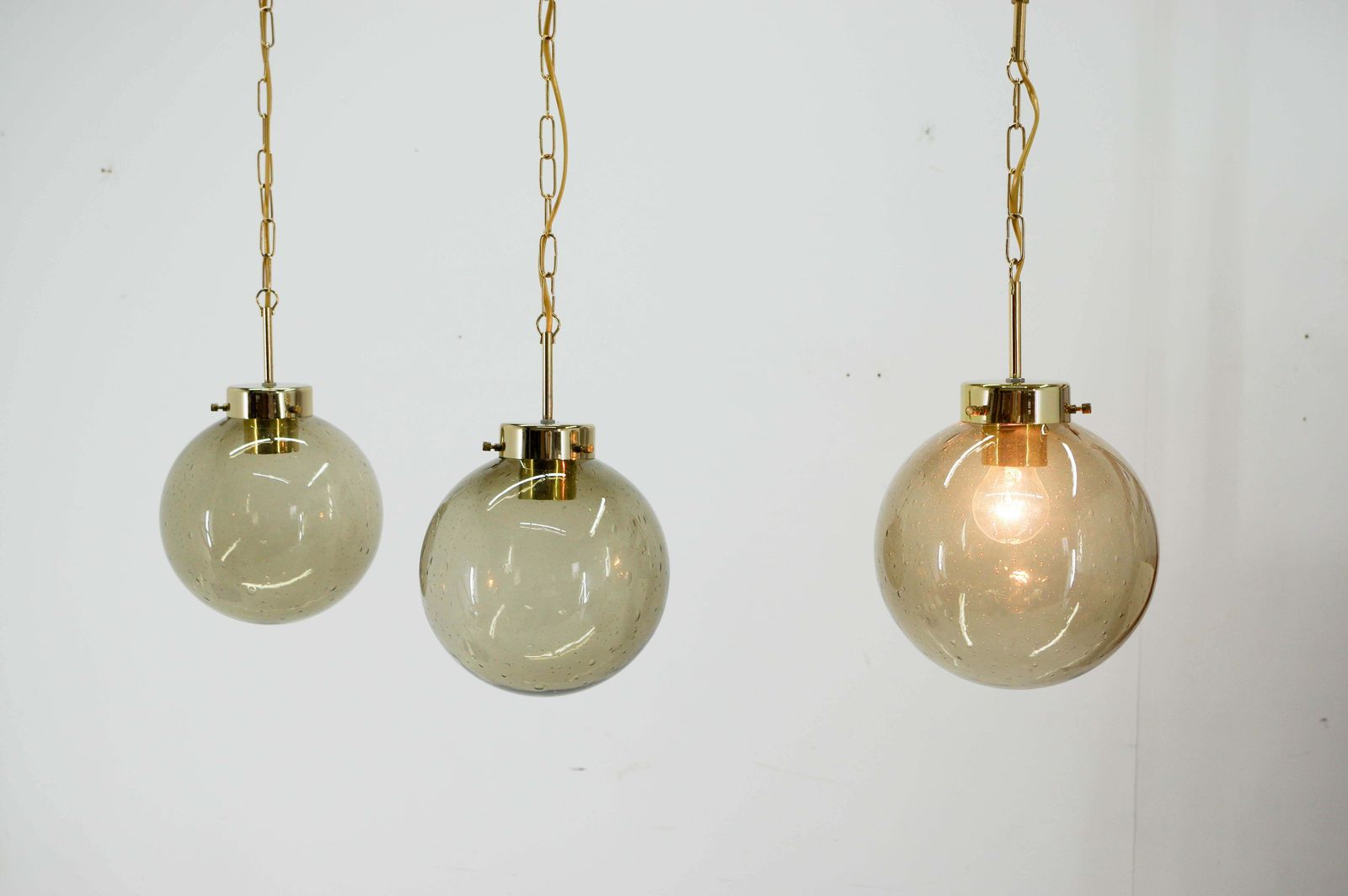 Set Of Three Glass Pendants By Kamenicky Senov, 1970s photo furniture