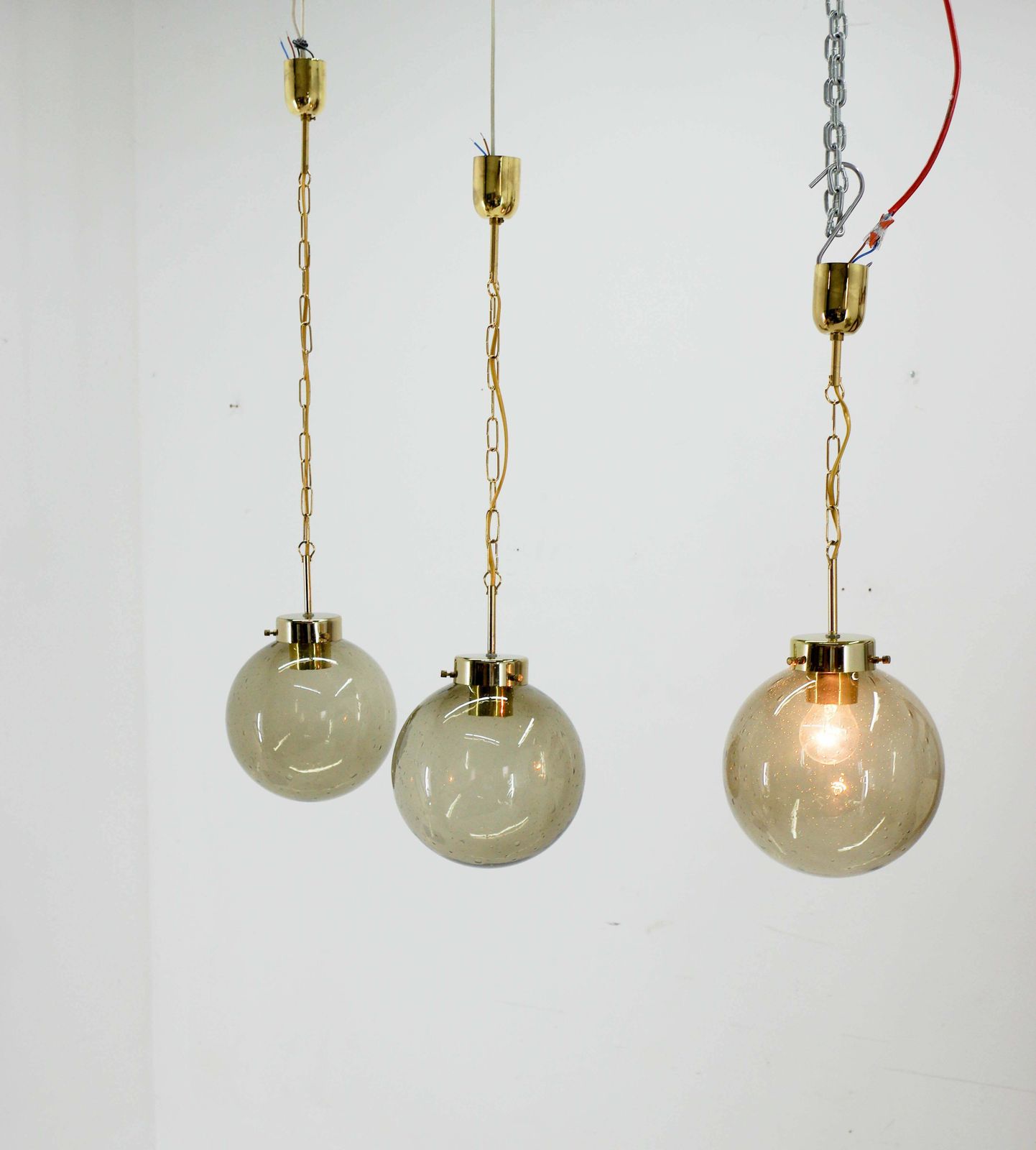 photo furniture Set Of Three Glass Pendants By Kamenicky Senov, 1970s