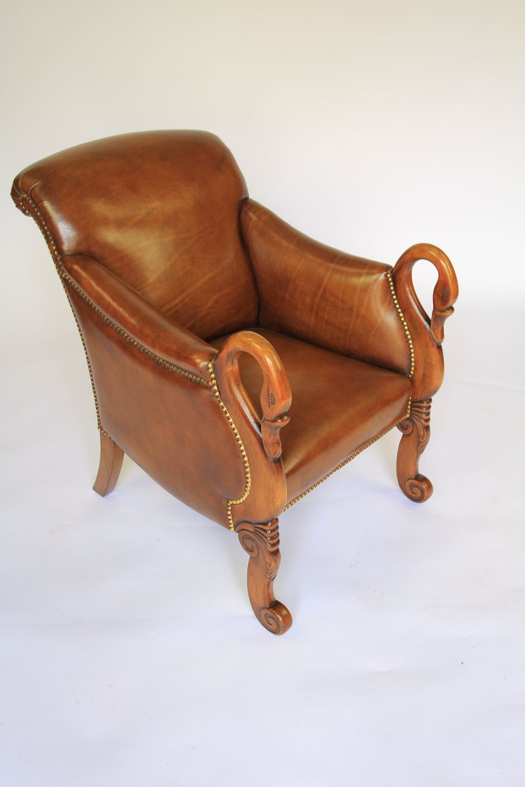 Library Reading Chair With Carved Swan Head Detail