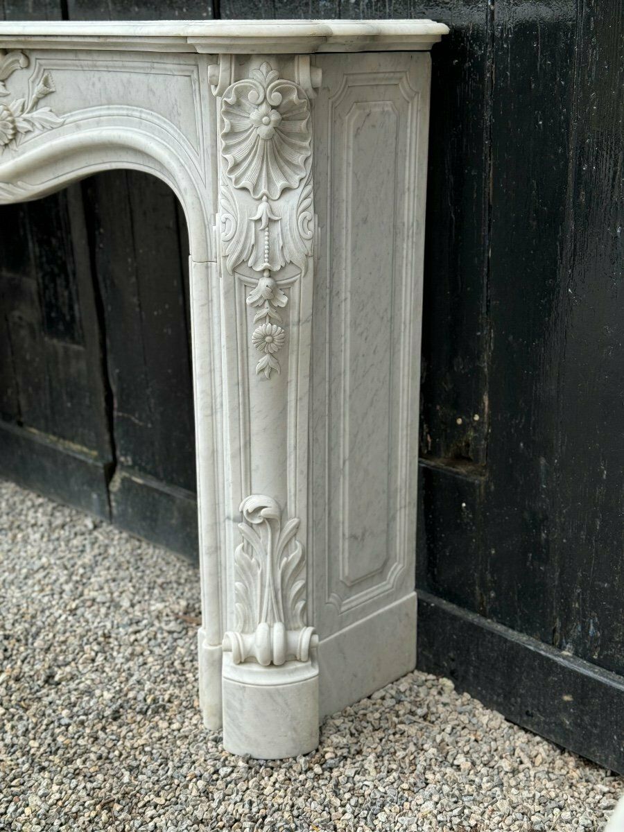 Remarkable Louis XV Style Fireplace In White Carrara Marble Circa 1880 photo furniture