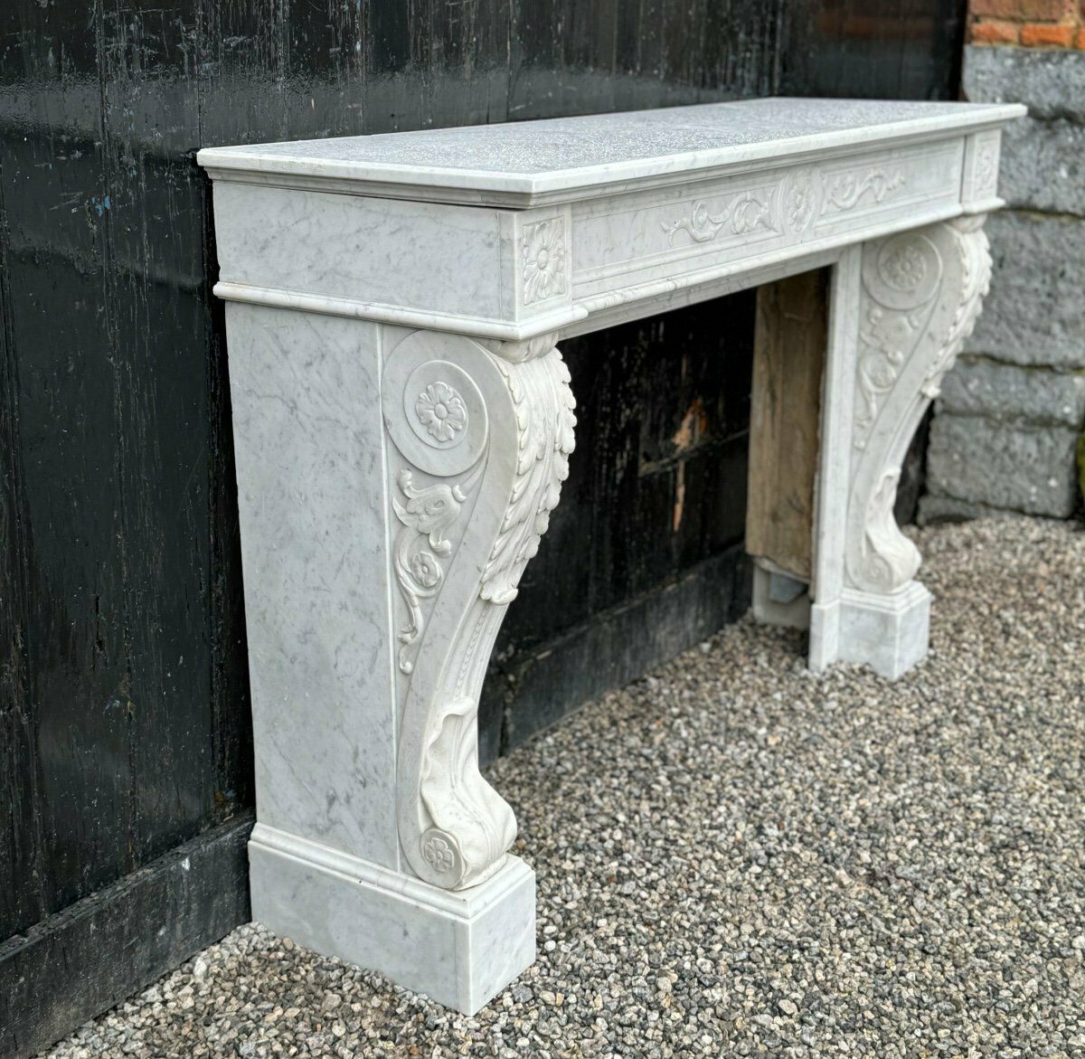Louis XVI Fireplace In White Carrara Marble Circa 1880 photo for sale