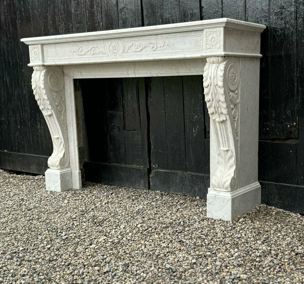 Louis XVI Fireplace In White Carrara Marble Circa 1880 photo 7970.0