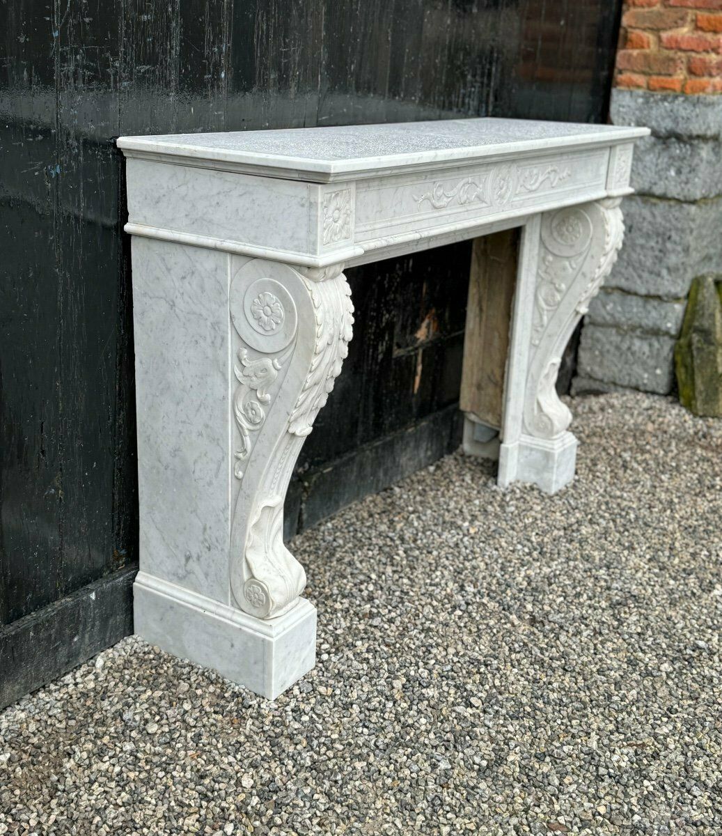 Louis XVI Fireplace In White Carrara Marble Circa 1880 photo vintage
