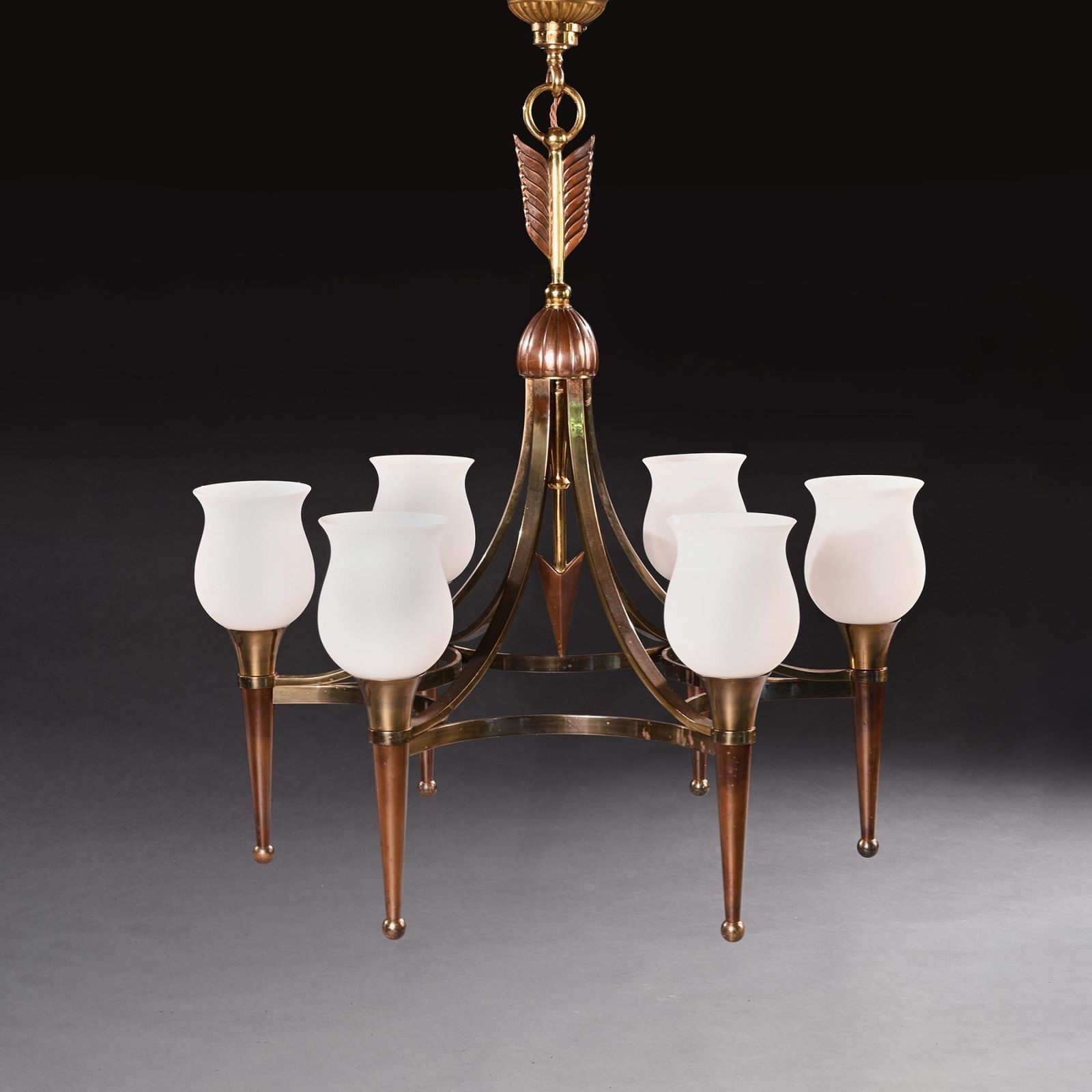 Fine Pair Of Maison Jansen Mid Century Chandeliers After A Design Attributed To Andre Arbus. photo for sale