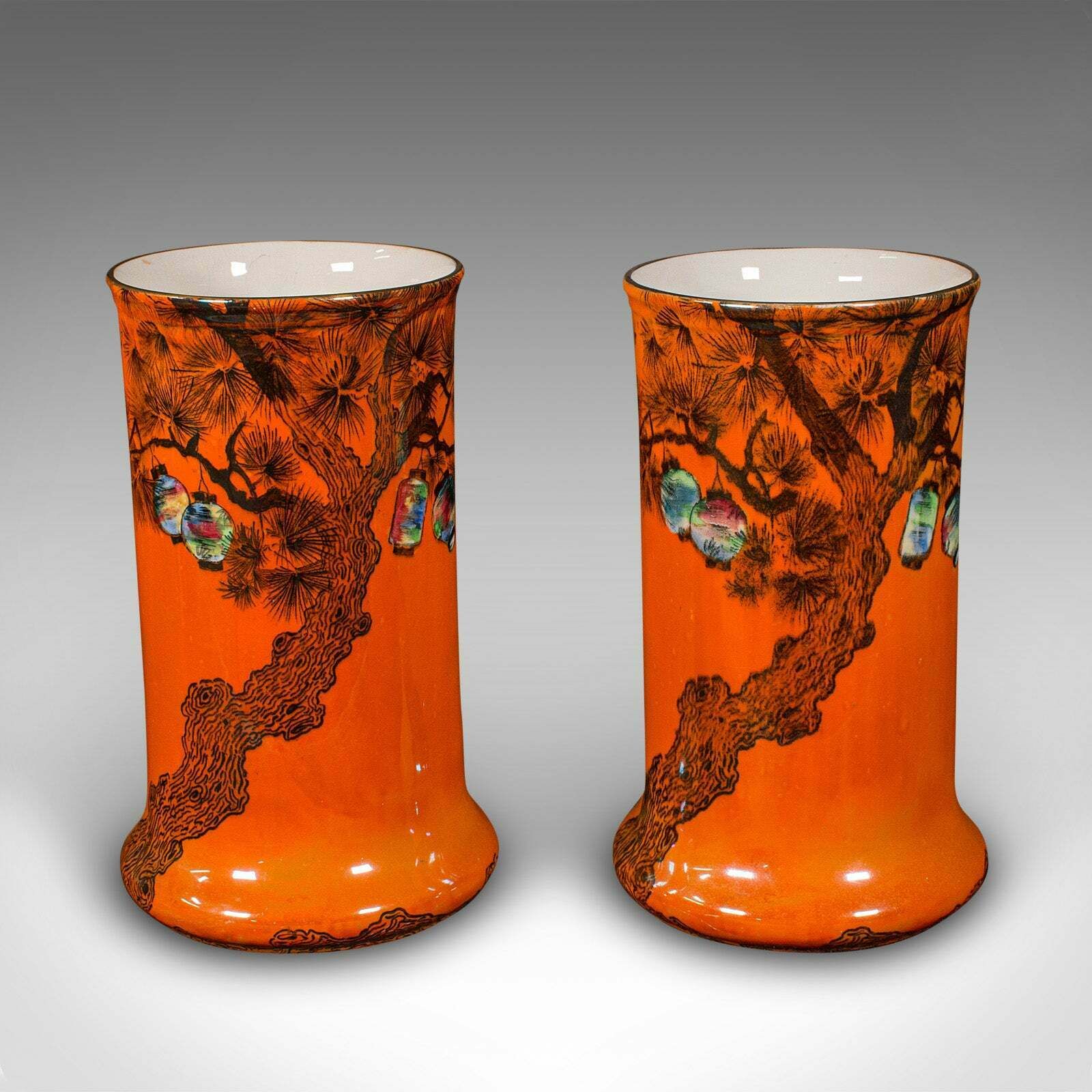 Pair Of Antique Flower Vases English Lustre Ceramic Oriental Taste C 1920 photo furniture