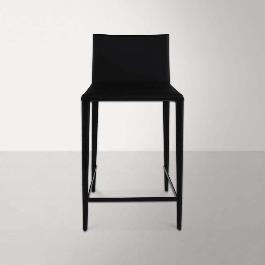 Arper: Norma Black Leather Bar Stool   Refurbished