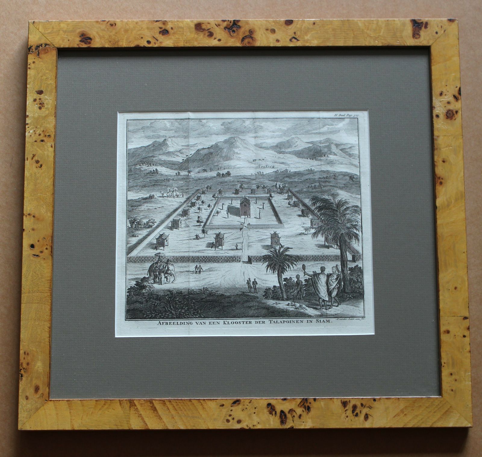 Original 18th Century Copperplate Engraving ‘Afbeelding Van Een Klooster Der Talapoinen In Siam’ ~  ‘View Of A Monastery Of The Talapoin In Thailand’