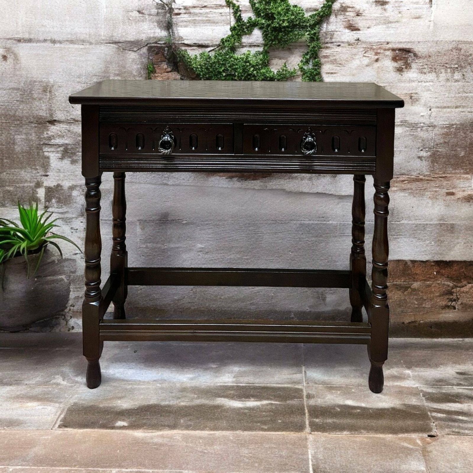 Vintage Jacobean Style Dark Side Table / Made In England C1960 photo for sale