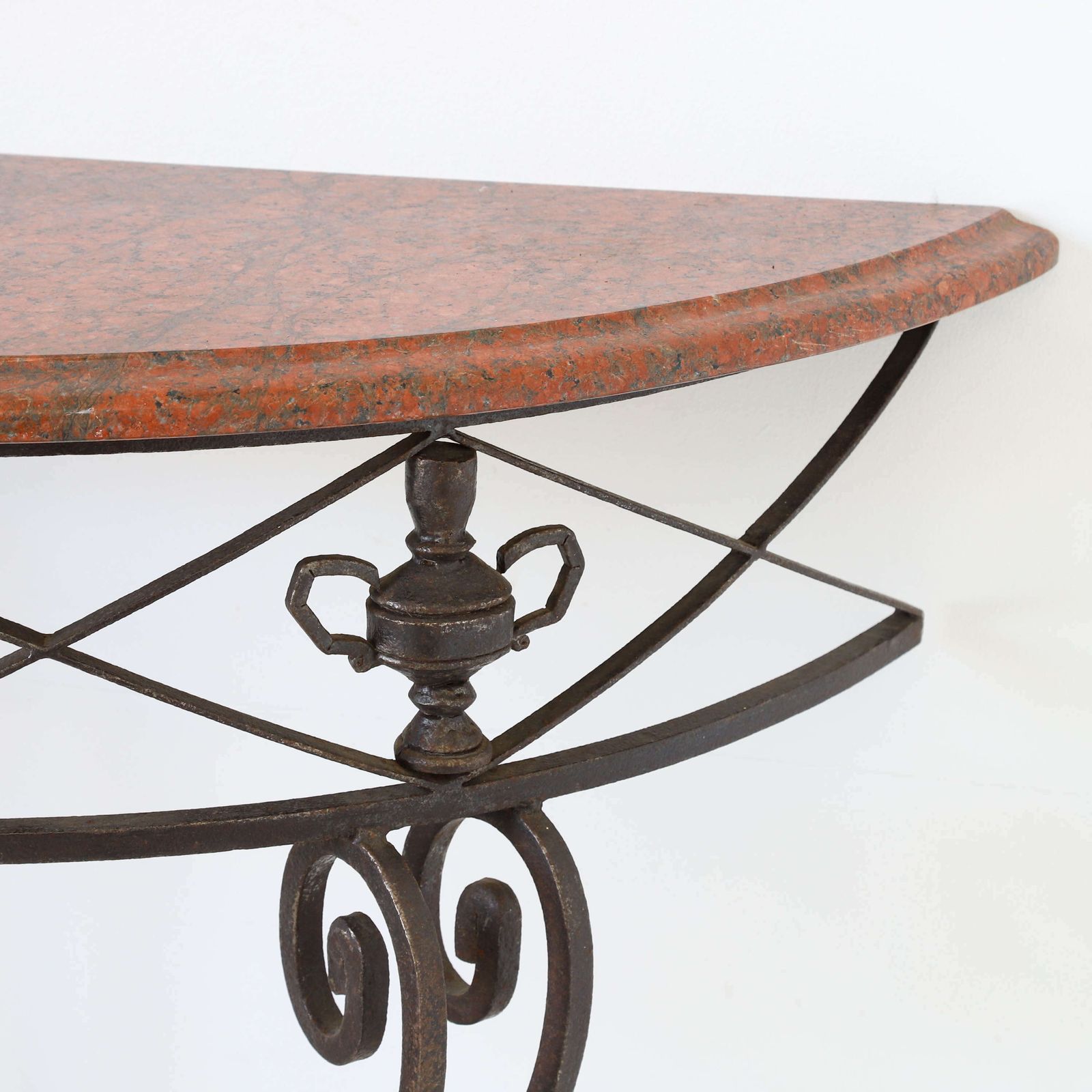 French Mid Century Wrought Iron Demi Lune Console Granite Top photo 3065.0