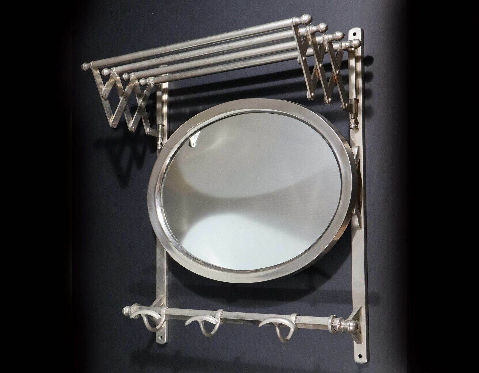 Antique Metal Train Coat Rack With Mirror French Luggage Rack