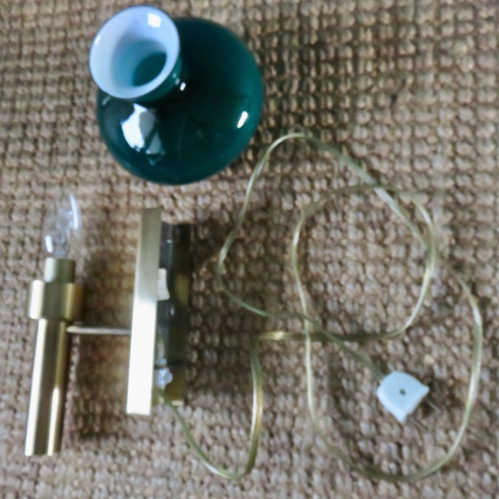 Brushed Brass Wall Lamp With “Vitrika” Green Glass Shade. Denmark 1980 photo vintage