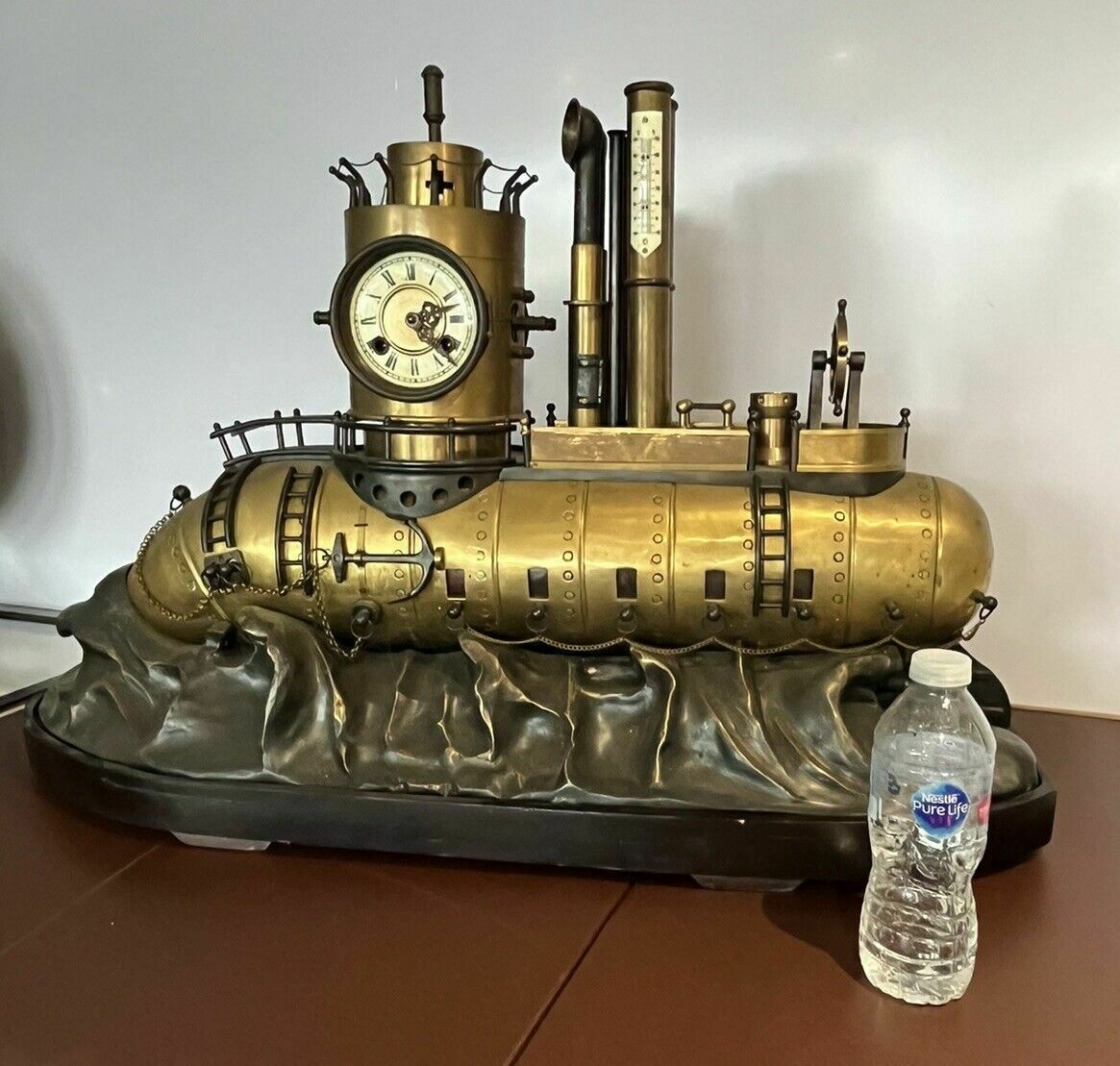 Submarine Novelty Brass And Metal Industrial Exhibition Clock Huge In Size photo for sale